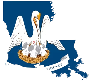 Louisiana map and flag
