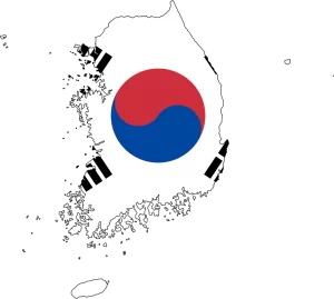 South Korea map and flag